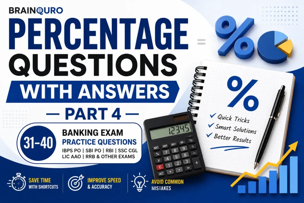 Percentage Questions with Answers Part 4 for Banking Exams featuring modern mathematics and percentage concepts