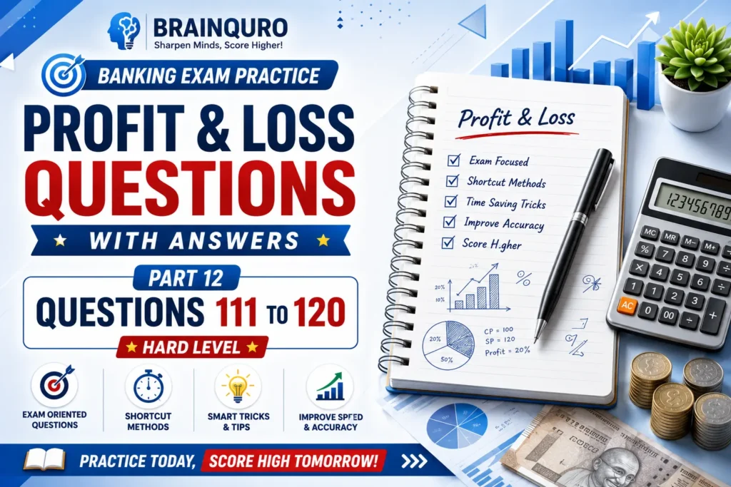 Profit and Loss Questions with Answers Part 12 featuring Banking Exam aptitude problems, profit percentage calculations, effective cost price, discounts, and shortcut methods.