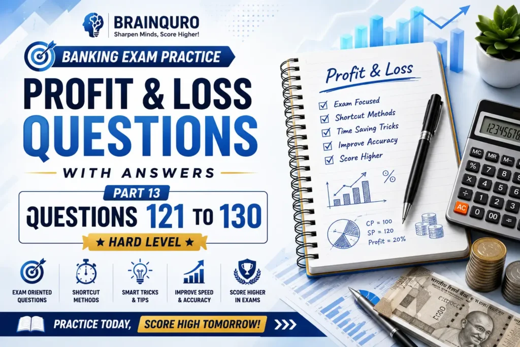 Profit and Loss Questions with Answers Part 13 featuring Banking Exam aptitude problems, effective cost price calculations, commissions, discounts, and shortcut methods.