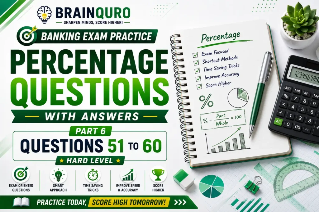 Percentage Questions with Answers Part 6 featuring Banking Mains percentage practice questions 51 to 60 and shortcut calculation concepts