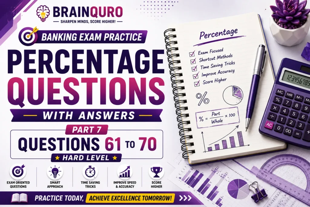 Percentage Questions with Answers 61 to 70 Part 7 for Banking and competitive exam preparation