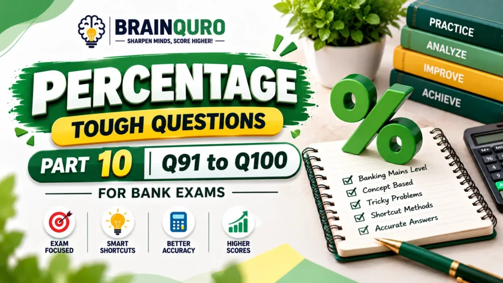 Percentage Tough Questions Part 10: Q91 to Q100 for Bank Exams | BrainQuro